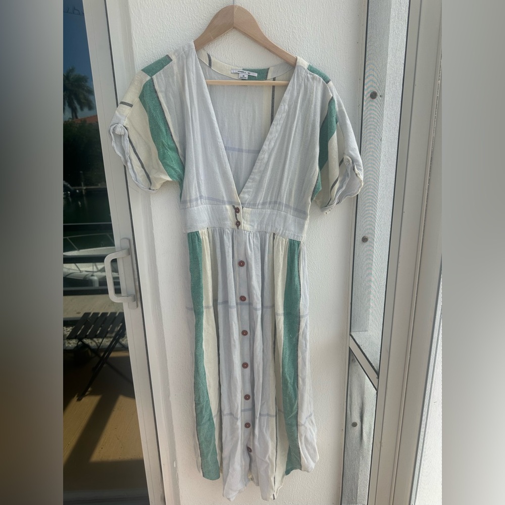 O'Neill Green and Cream Striped Midi Dress